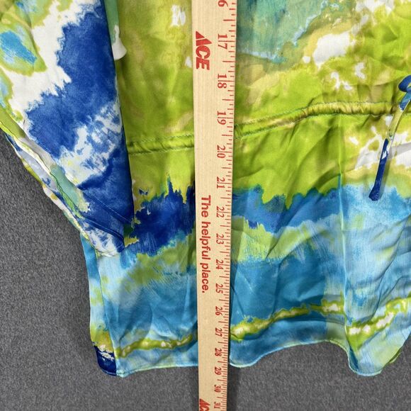 Chaps Shirt Womens Large Blue Green Tie Dye V Neck Kimono Sleeve Drawstring - Picture 7 of 15